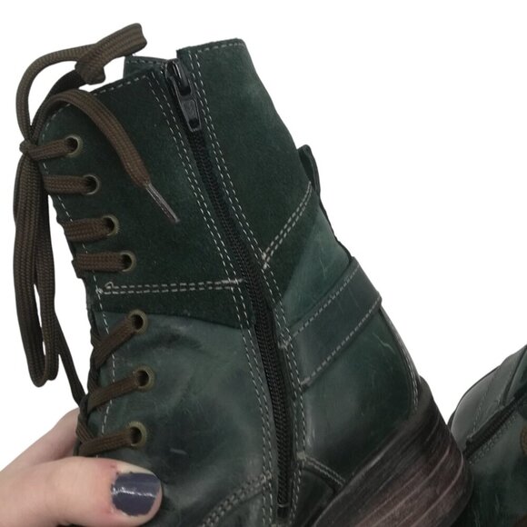 Taos Crave Leather Blue Green Moto Boots Size 37 US 6-6.5 Suede Teal Harness Zip - Picture 11 of 12